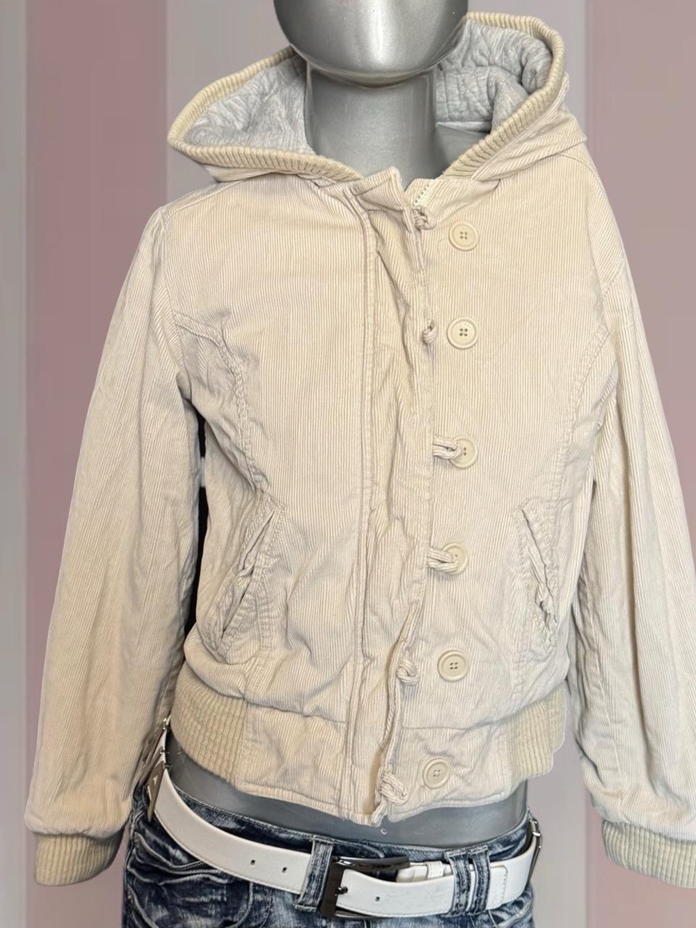 Y2K Old Navy cream corduroy jacket with hood,